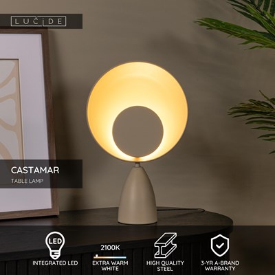 Lucide CASTAMAR - Table lamp - Ø 25,5 cm - LED - 1x8W 2100K - Taupe